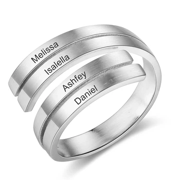 Individualizuoti Žiedas Classic Reguliuojamas Nerūdijančio Plieno Papuošalai Graviruoti 4 vardai Pritaikyti Elegantiškas Žiedas Paprastas Vestuvių Dovana Moterims