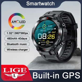 LIGE GPS Smart Watch Vyrų 2022 NAUJOS Lauko Sporto Laikrodžiai Vandeniui Fitneso 24 valandų Heartrate Kraujo Deguonies Stebėti Smartwatch