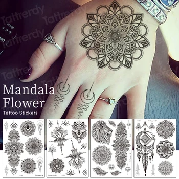 mandala laikina tatuiruotė lipdukas papuošalai juodosios chnos tatuiruočių nėrinių lotoso gėlės mehndi lipdukai vertus laikinai piršto tatuiruotės