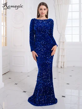 Moterų Kuklus Ruožas China Royal Blue Vakarą Promenadzie Suknelė Šalis Ilgomis Rankovėmis Undinė Iškilmingą Vakarienę Žiemos Suknelė Elegantiškas 2023