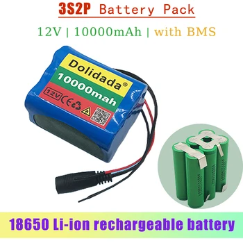 3S2P 12V 10000mah Baterijos 18650 Li-ion 10ah Įkraunamas Baterijas su BMS Ličio Batterie Apsaugos Valdybos LED Lempos