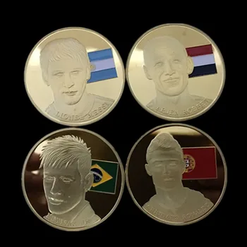 4 vnt. Su Messi Ronaldo Neymar Robben monetų futbolo žaidėjas futbolo žvaigždė aukso spalvos 40 mm, suvenyrų dekoravimas monetos