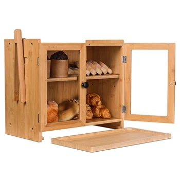 Duona Box, Multi-funkcinis, Duonos, Maisto produktų Laikymo Turėtojas Bambuko BreadBox su Skrudintuvas Tong Virtuvės Skaitiklis Namų apyvokos