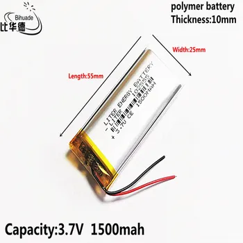 Litro energijos baterija 3.7 V, 1500 MAH 102555 Ličio Polimero LiPo Akumuliatorius Mp3 ausinių MYGTUKAI DVD bluetooth kamera