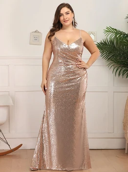Plus Size Vakaro Suknelės Moterims, Ilgą V kaklo, rankovių 2023 kada nors gana Sexy Aukso Undinė China Promenadzie Suknelė EP07339